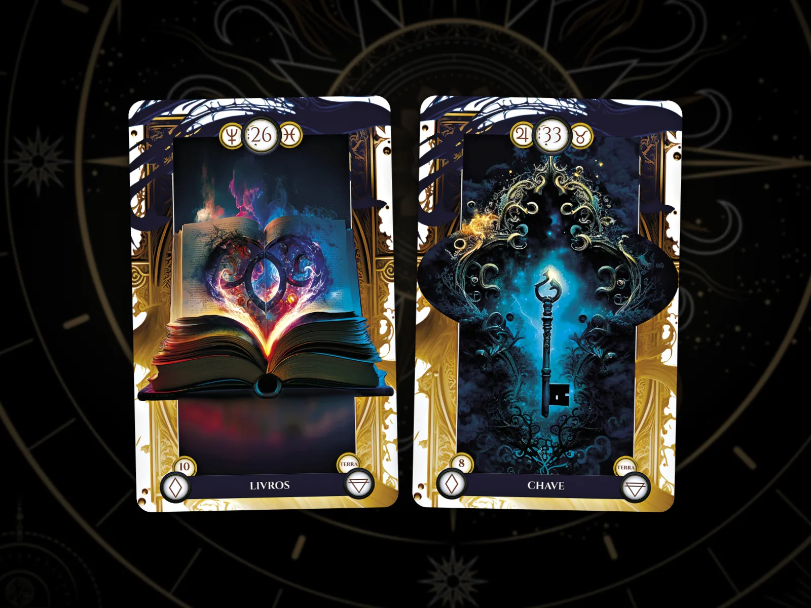 As cartas Livros (26) e Chave (33) lado a lado