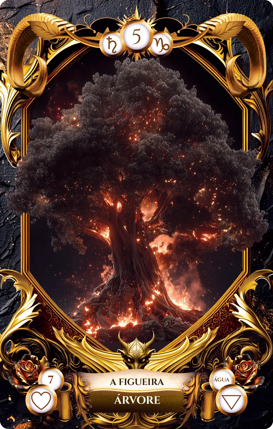 Carta 5 do Baralho de Lucifer: Árvore, com o título A Figueira