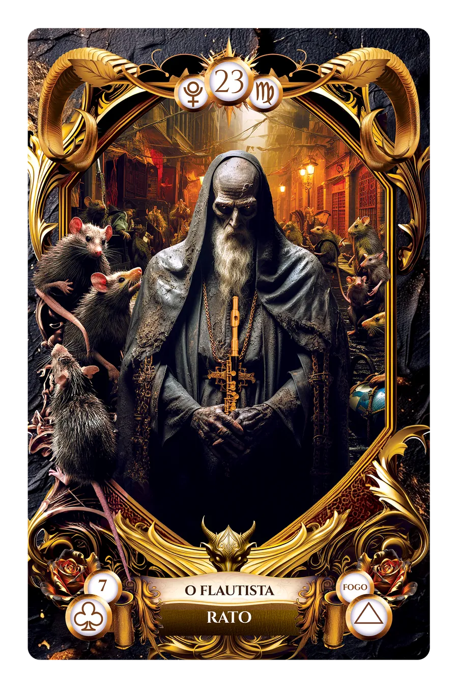 Carta 23 do Baralho de Lucifer: Rato, com o título O Flautista