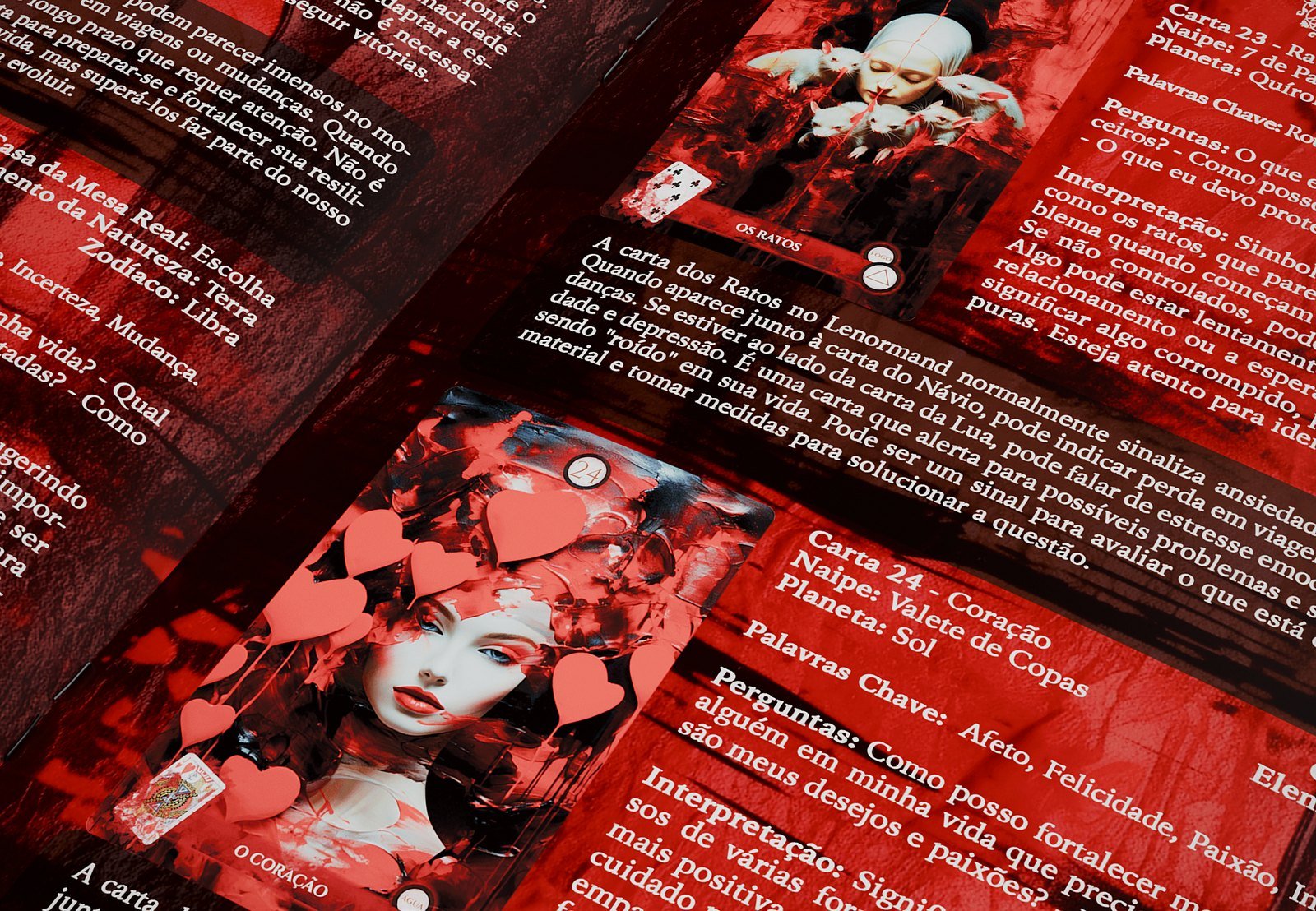 Páginas da revista do baralho Madame Lenormand com as cartas e as interpretações