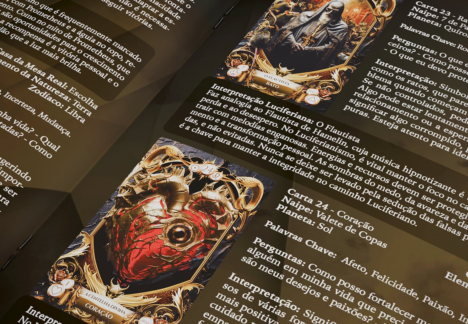 Páginas da revista do Baralho de Lucifer com as cartas e a interpretação luciferiana