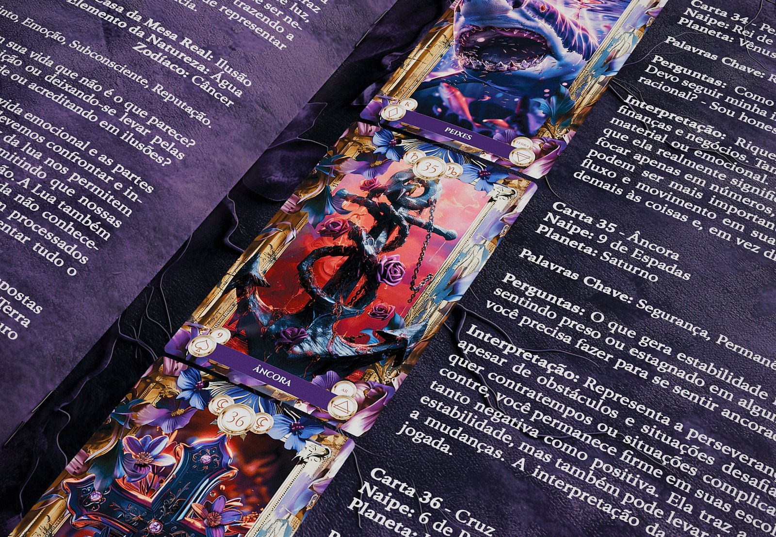 Páginas da revista do baralho Maria Mulambo com as cartas e as interpretações