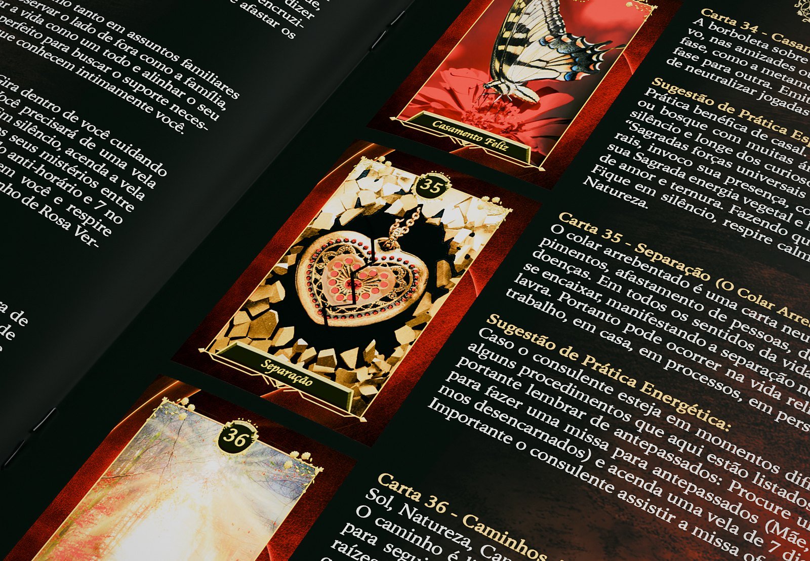 Páginas da revista do baralho Maria Padilha com as cartas e os significados
