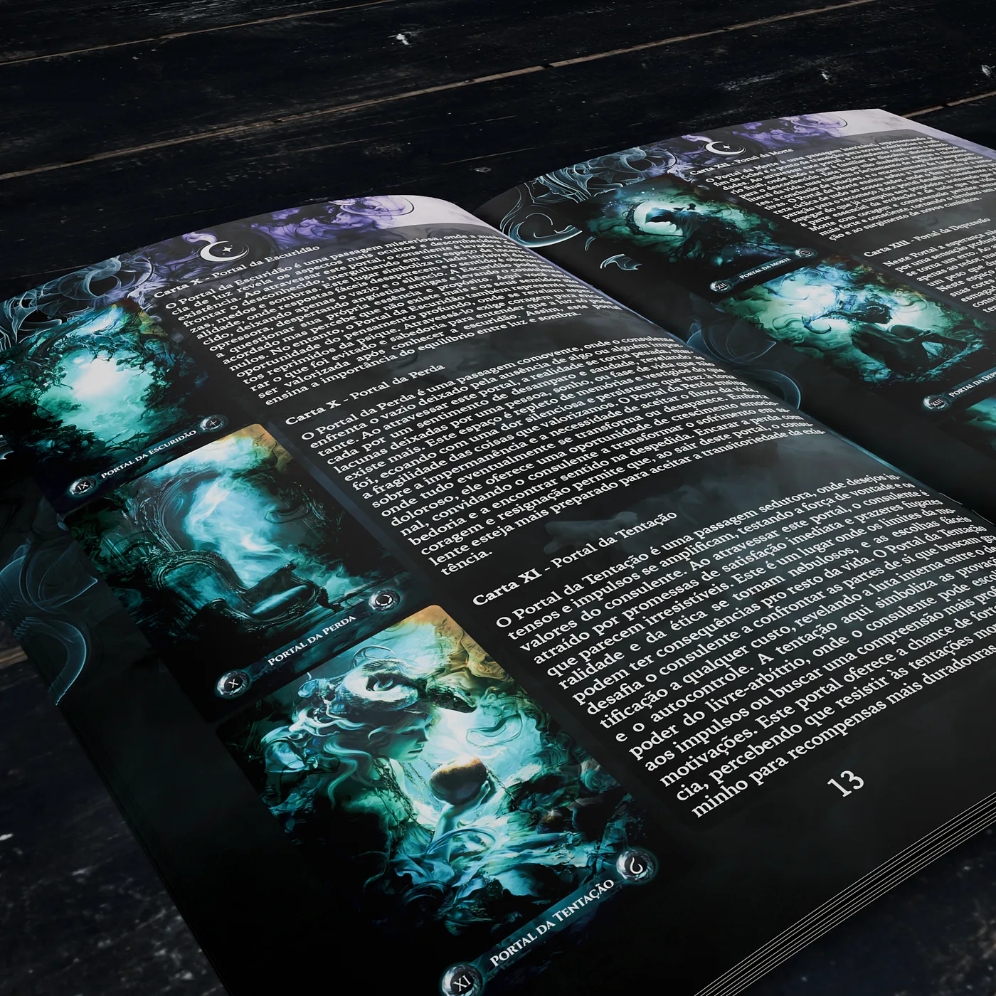 A revista aberta do baralho Tarot dos Pesadelos