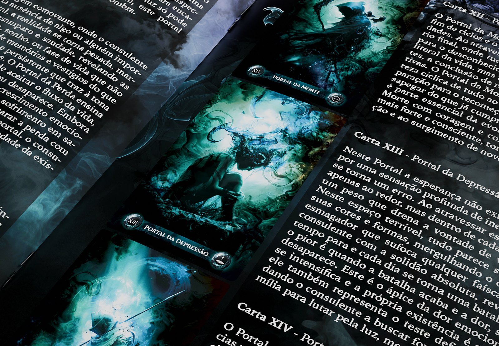 Páginas da revista do Tarot dos Pesadelos com as cartas e os significados