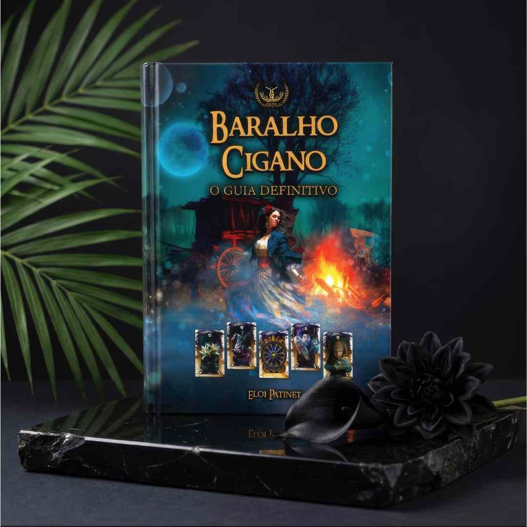 Guia Definitivo do Baralho Cigano em exposição sobre base escura