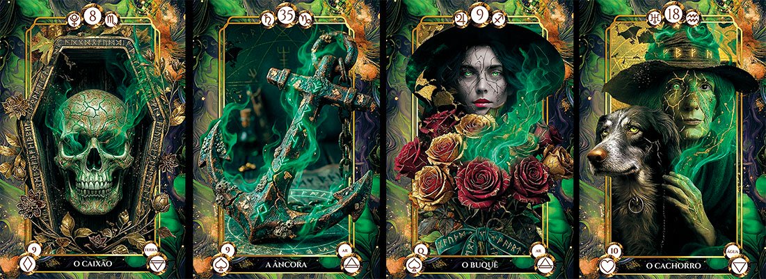 Cartas do baralho Os Mistérios das Bruxas